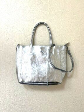 Silver genuine leather handbag